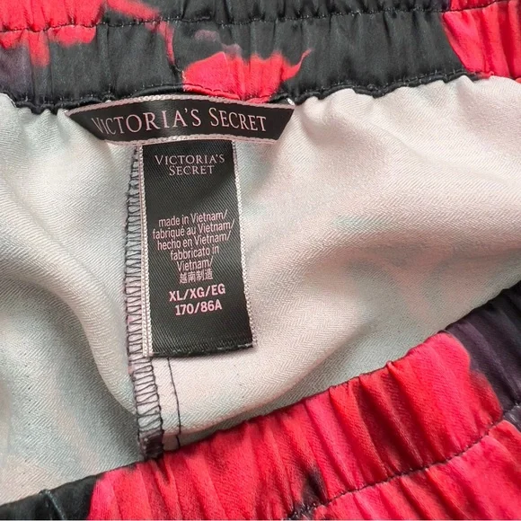 Victoria’s Secret Black Red Floral Satin Wide-Leg Pajama Pants Women’s Size XL - Picture 11 of 14